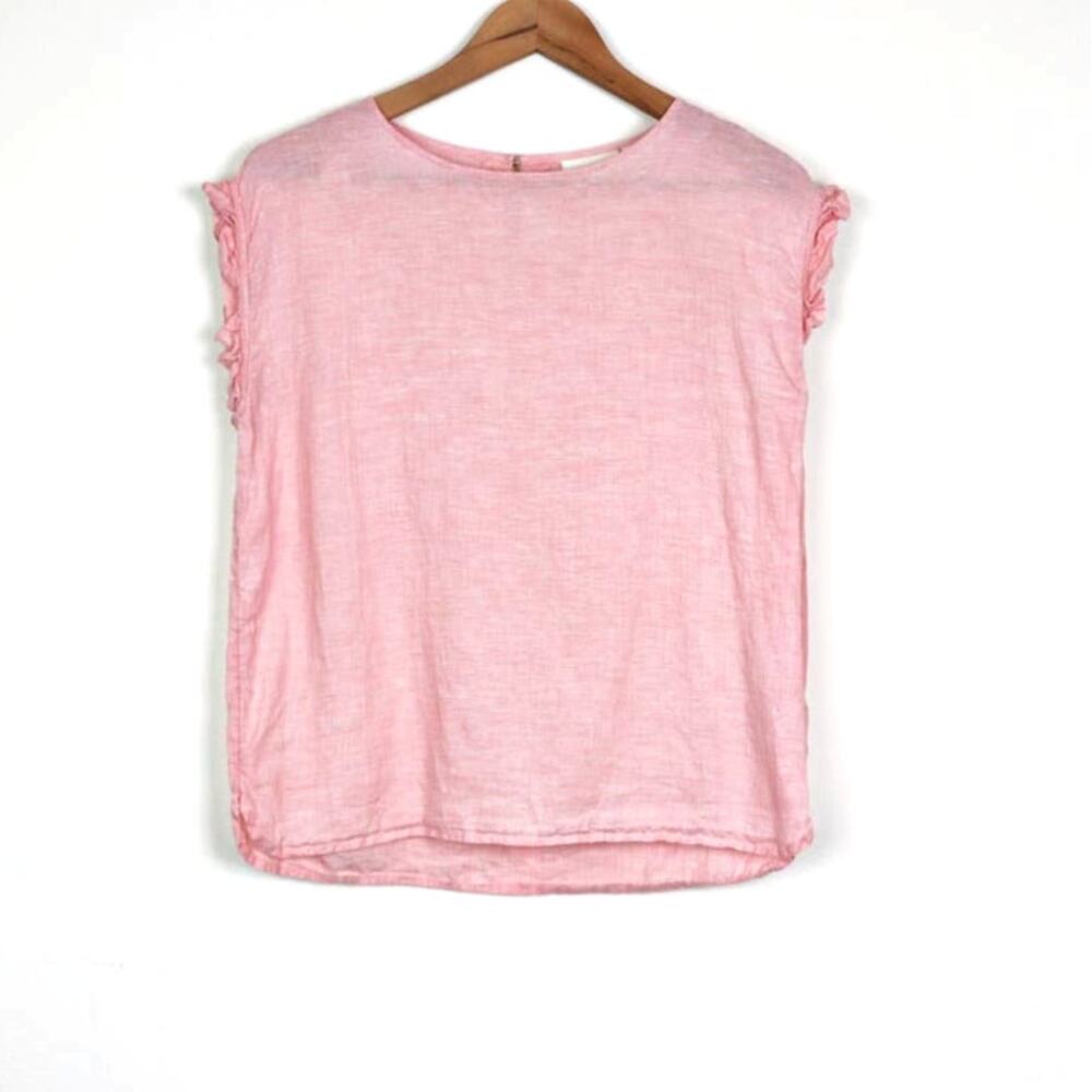 Cynthia Rowley Size M Linen Blouse Flutter Ruffle Sleeve Soft Pink